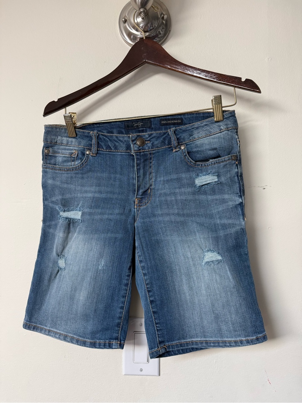 Jessica Simpson Distressed Denim Bermuda Shorts - Blue